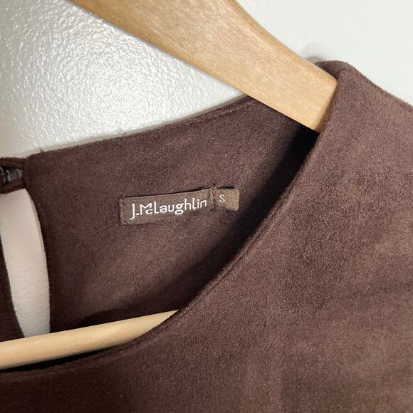 J. McLaughlin Keaton Faux Suede Top Womens Small Brown Bell Sleeve Keyhole Back - Picture 6 of 9